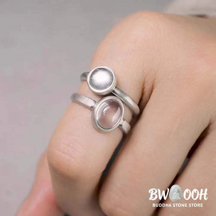 Buddha Stones Natural 925 Sterling Silver Pink Crystal Adjustable Warmth Ring - Ring