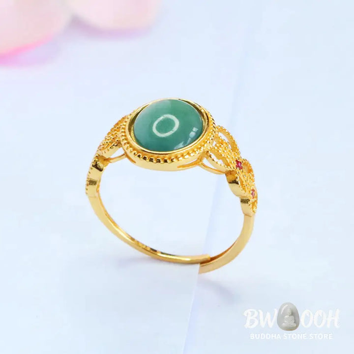 Buddha Stones Natural 925 Sterling Silver Plated Gold Hollow Design Jade Luck Ring - Jade - Ring