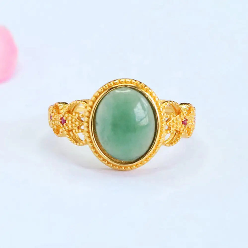 BWOOOH Natural 925 Sterling Silver Plated Gold Hollow Design Jade Luck Ring — Sterling Silver jade bracelet for spiritual ...