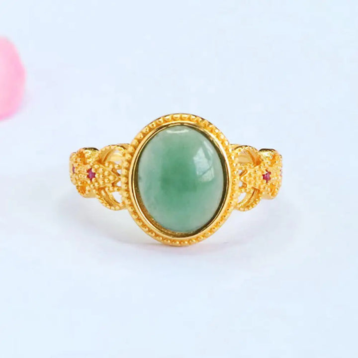 BWOOOH Natural 925 Sterling Silver Plated Gold Hollow Design Jade Luck Ring — Sterling Silver jade bracelet for spiritual ...