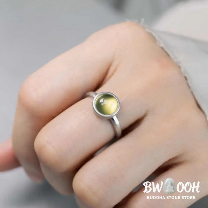 Buddha Stones Natural 925 Sterling Silver Prehnite Citrine Adjustable Happiness Ring - Ring