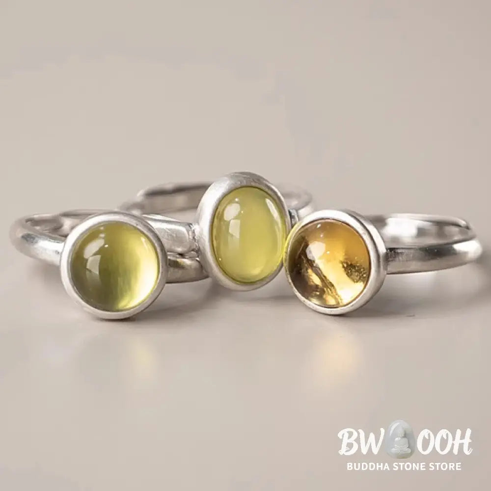 Buddha Stones Natural 925 Sterling Silver Prehnite Citrine Adjustable Happiness Ring - Ring