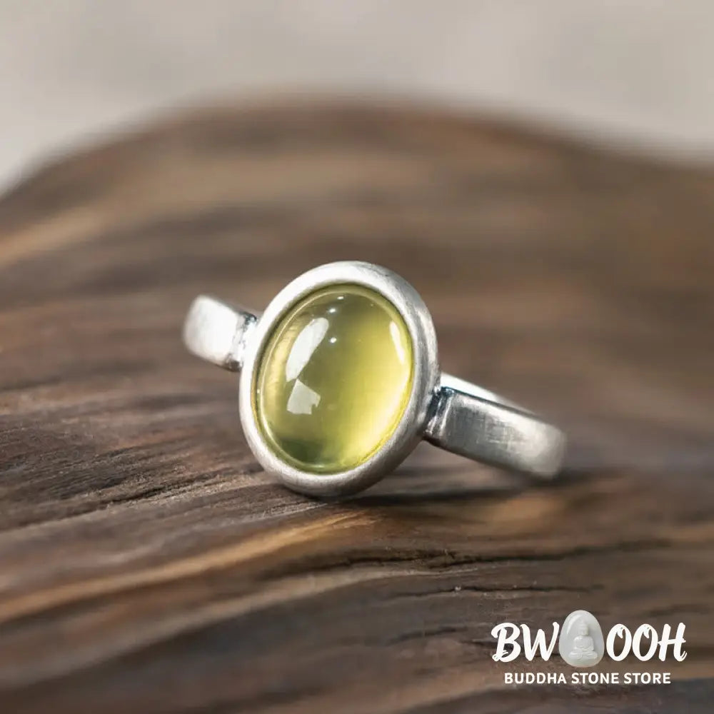 Buddha Stones Natural 925 Sterling Silver Prehnite Citrine Adjustable Happiness Ring - Ring