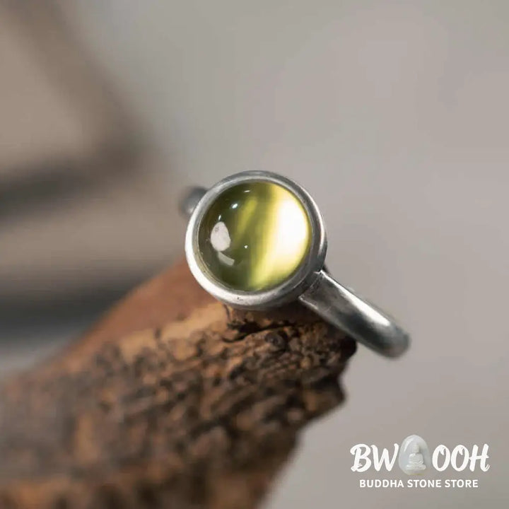 Buddha Stones Natural 925 Sterling Silver Prehnite Citrine Adjustable Happiness Ring - Ring