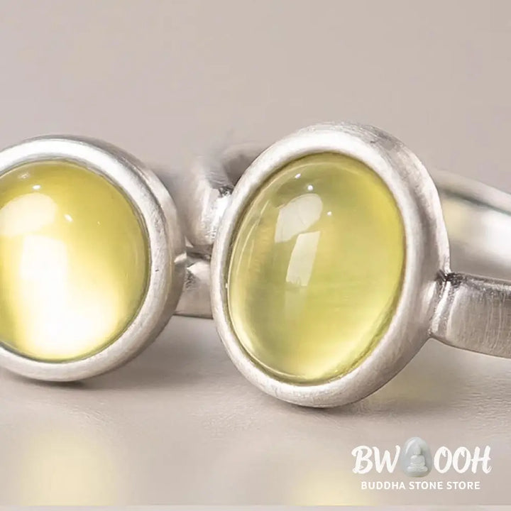 Buddha Stones Natural 925 Sterling Silver Prehnite Citrine Adjustable Happiness Ring - Ring