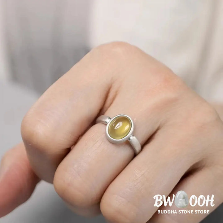 Buddha Stones Natural 925 Sterling Silver Prehnite Citrine Adjustable Happiness Ring - Ring