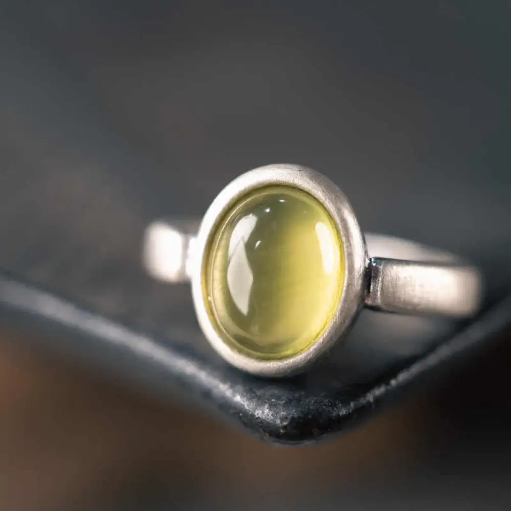 BWOOOH Natural 925 Sterling Silver Prehnite Citrine Adjustable Happiness Ring — Sterling Silver crystal healing bracelet f...