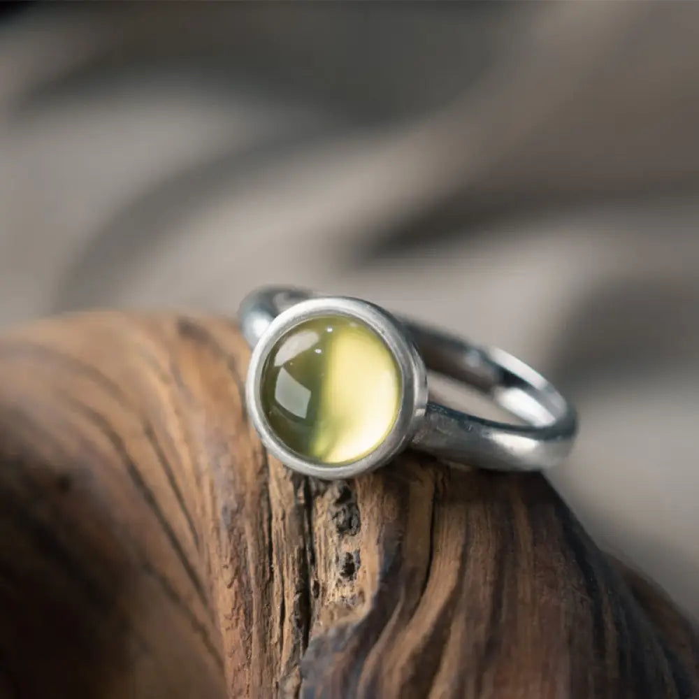 Buddha Stones Natural 925 Sterling Silver Prehnite Citrine Adjustable Happiness Ring - B Style(About 9*9mm) - Ring