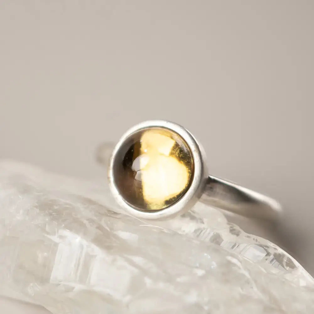 Buddha Stones Natural 925 Sterling Silver Prehnite Citrine Adjustable Happiness Ring - C Style(About 9*9mm) - Ring