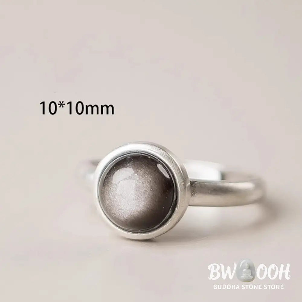 Buddha Stones Natural 925 Sterling Silver Silver Sheen Obsidian Adjustable Protection Ring - Ring