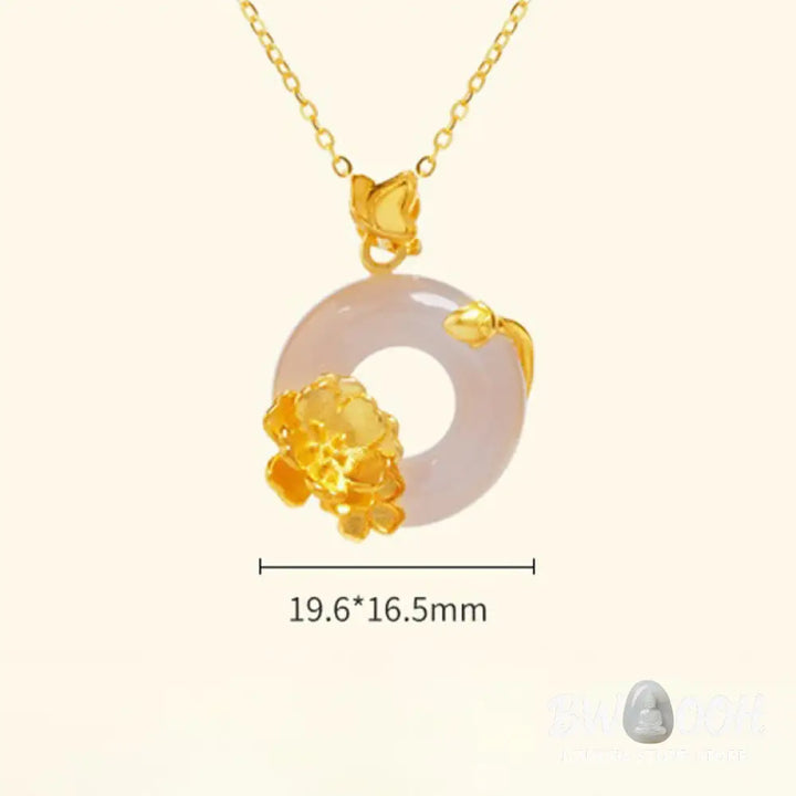 Buddha Stones Natural 925 Sterling Silver White Chalcedony Peace Buckle Peach Blossom Butterfly Positive Necklace