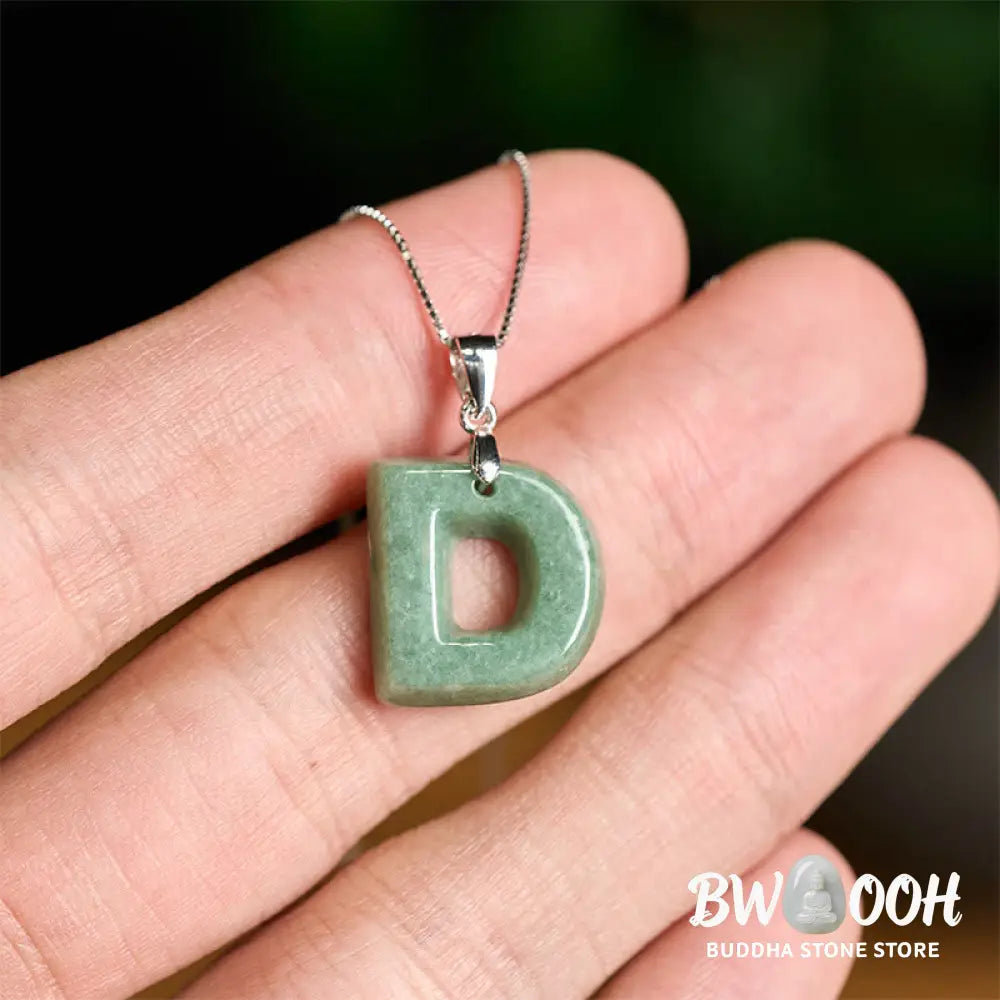 Buddha Stones Natural A-Z Letter Jade 925 Sterling Silver Silm Chain Prosperity Necklace Pendant - BWOOOH - Necklaces &amp;