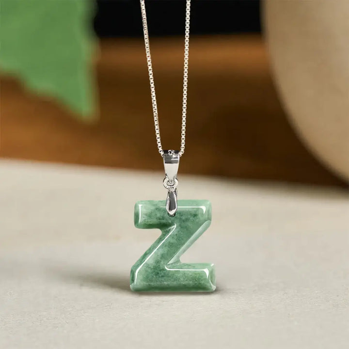 Buddha Stones Natural A-Z Letter Jade 925 Sterling Silver Silm Chain Prosperity Necklace Pendant - BWOOOH - Z