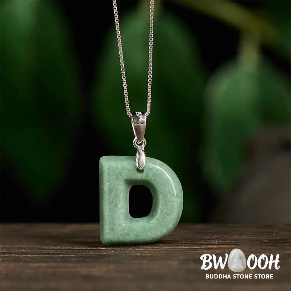 Buddha Stones Natural A-Z Letter Jade 925 Sterling Silver Silm Chain Prosperity Necklace Pendant - BWOOOH - Necklaces &amp;