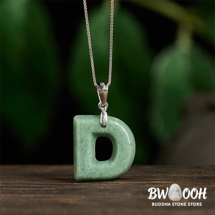 Buddha Stones Natural A-Z Letter Jade 925 Sterling Silver Silm Chain Prosperity Necklace Pendant - BWOOOH - Necklaces &amp;