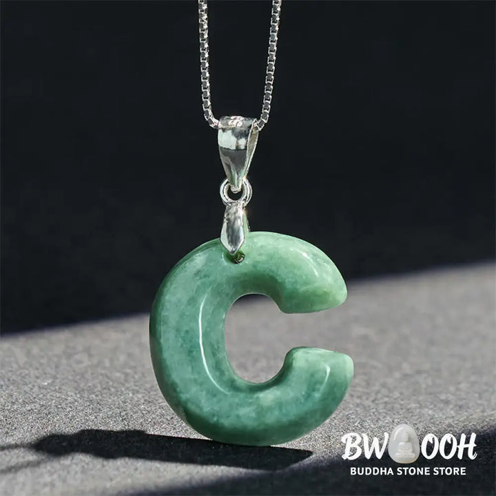 Buddha Stones Natural A-Z Letter Jade 925 Sterling Silver Silm Chain Prosperity Necklace Pendant - BWOOOH - Necklaces &amp;