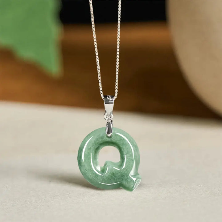 Buddha Stones Natural A-Z Letter Jade 925 Sterling Silver Silm Chain Prosperity Necklace Pendant - BWOOOH - Q