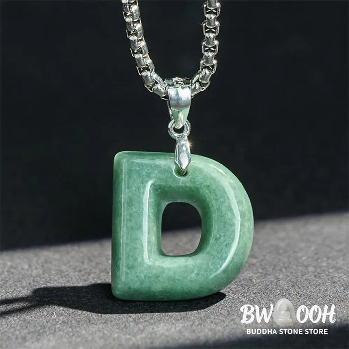 Buddha Stones Natural A-Z Letter Jade Titanium Steel Wide Chain Prosperity Necklace Pendant - BWOOOH - Necklaces &amp;