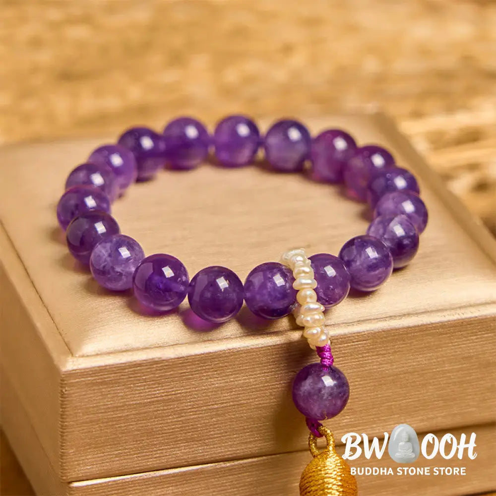 Buddha Stones Natural Amethyst Beads Meditation Tassels Bracelet - BWOOOH - Amethyst(Wrist Circumference 14-16cm)