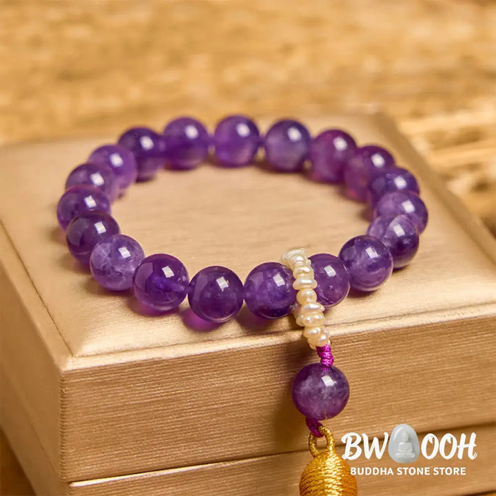 Buddha Stones Natural Amethyst Beads Meditation Tassels Bracelet - BWOOOH - Amethyst(Wrist Circumference 14-16cm)