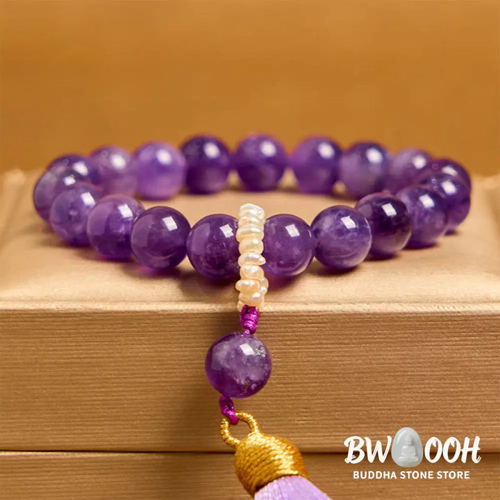 Buddha Stones Natural Amethyst Beads Meditation Tassels Bracelet - BWOOOH - Amethyst(Wrist Circumference 14-16cm)