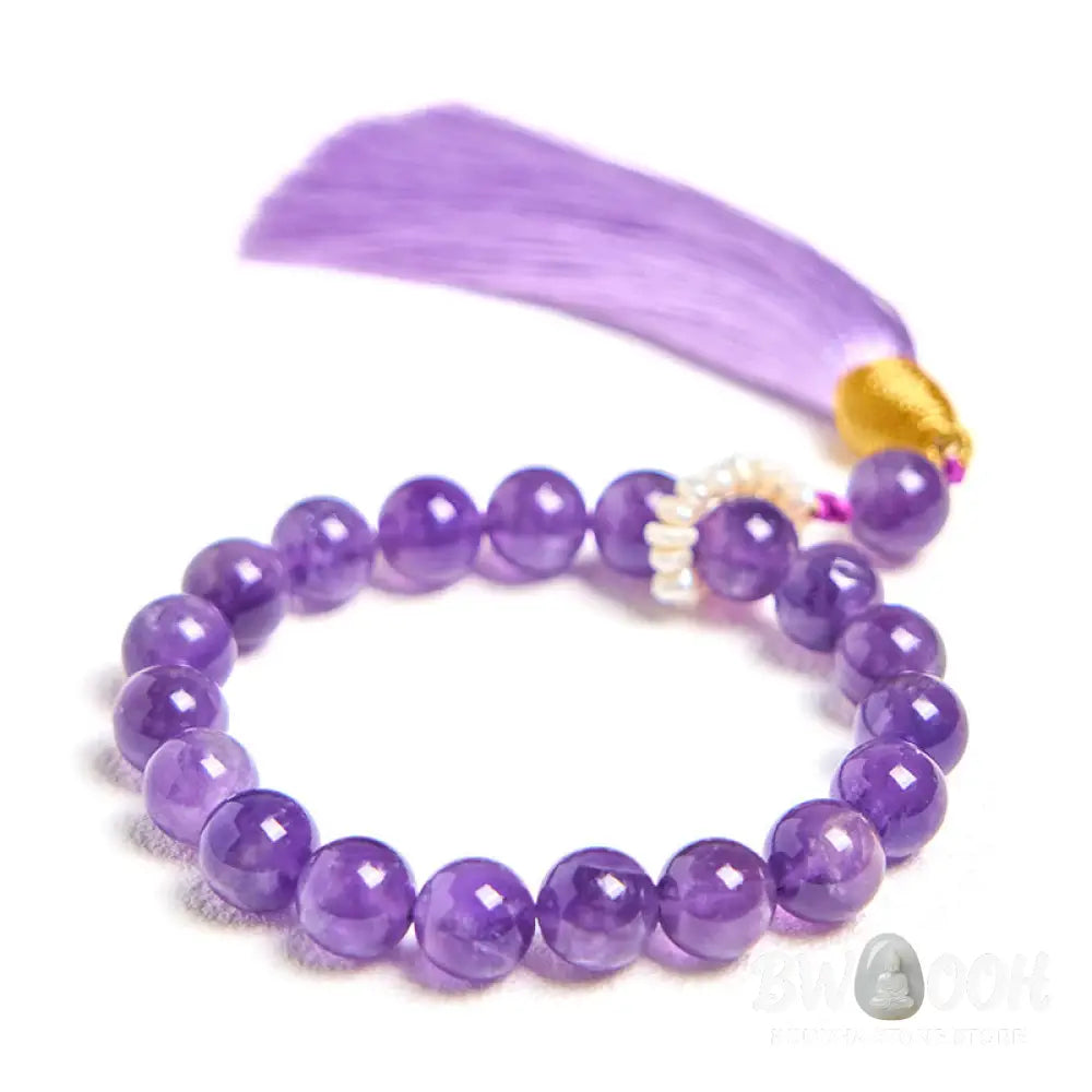 Buddha Stones Natural Amethyst Beads Meditation Tassels Bracelet - BWOOOH - Amethyst(Wrist Circumference 14-16cm)