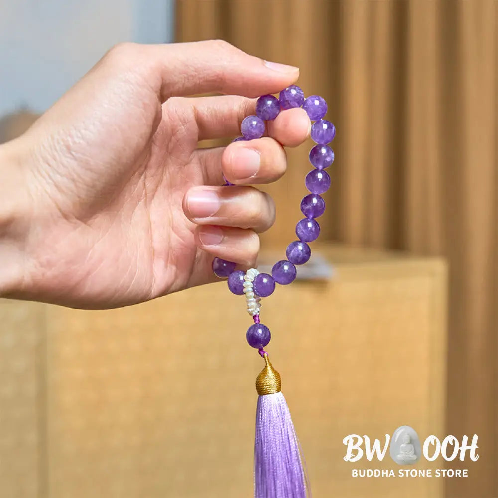 Buddha Stones Natural Amethyst Beads Meditation Tassels Bracelet - BWOOOH - Amethyst(Wrist Circumference 14-16cm)