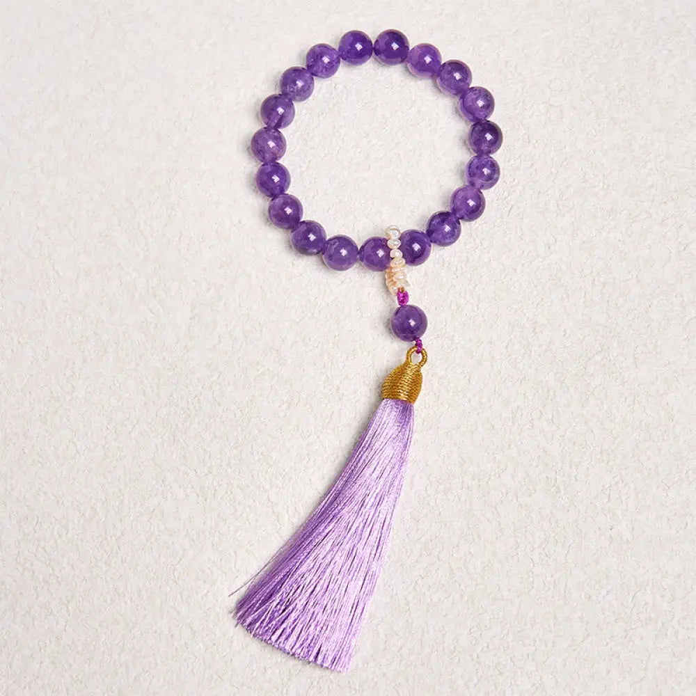 BWOOOH Natural Amethyst Beads Meditation Tassels Bracelet — Amethyst crystal healing bracelet for spiritual healing and mi...