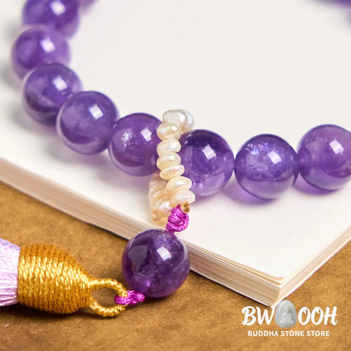 Buddha Stones Natural Amethyst Beads Meditation Tassels Bracelet - BWOOOH - Amethyst(Wrist Circumference 14-16cm)