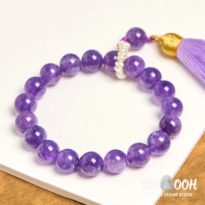 Buddha Stones Natural Amethyst Beads Meditation Tassels Bracelet - BWOOOH - Amethyst(Wrist Circumference 14-16cm)