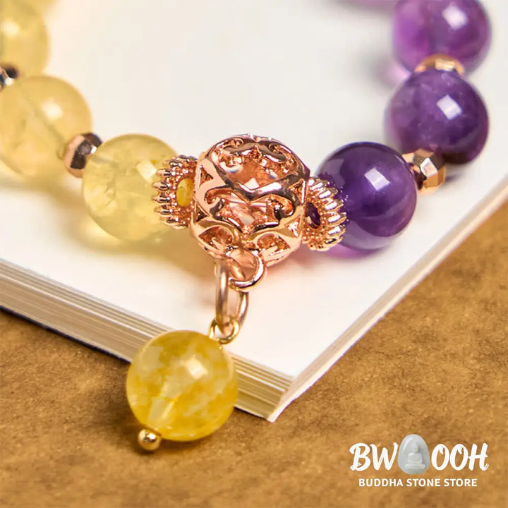 Buddha Stones Natural Amethyst Citrine Bead Healing Key Chain Hanging Decoration - Amethyst Citrine - Key Chain