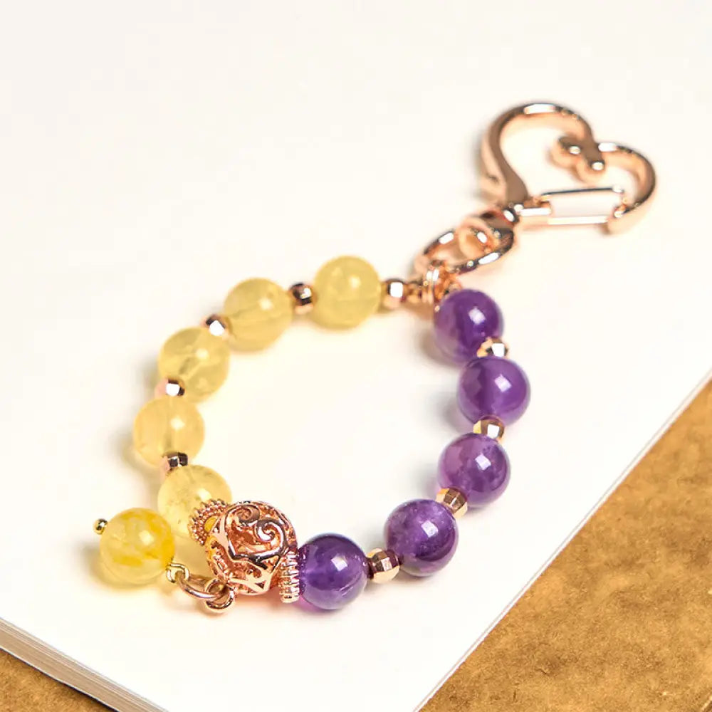 BWOOOH Natural Amethyst Citrine Bead Healing Key Chain Ha