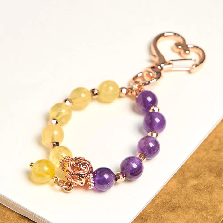 BWOOOH Natural Amethyst Citrine Bead Healing Key Chain Ha