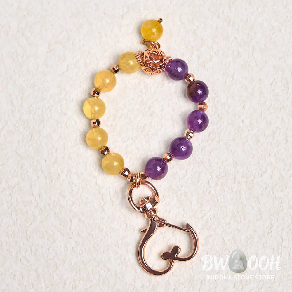 Buddha Stones Natural Amethyst Citrine Bead Healing Key Chain Hanging Decoration - Amethyst Citrine - Key Chain