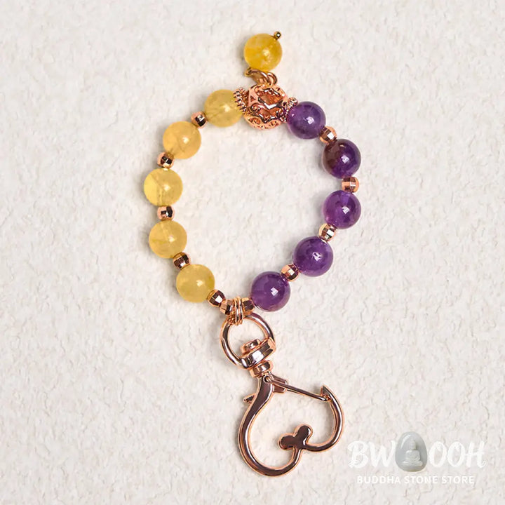 Buddha Stones Natural Amethyst Citrine Bead Healing Key Chain Hanging Decoration - Amethyst Citrine - Key Chain