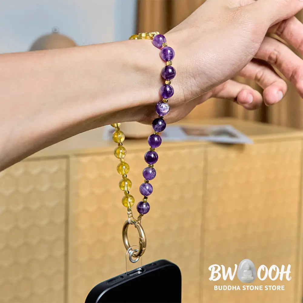 Buddha Stones Natural Amethyst Citrine Healing Key Chain Phone Hanging Decoration - Amethyst Citrine - Key Chain
