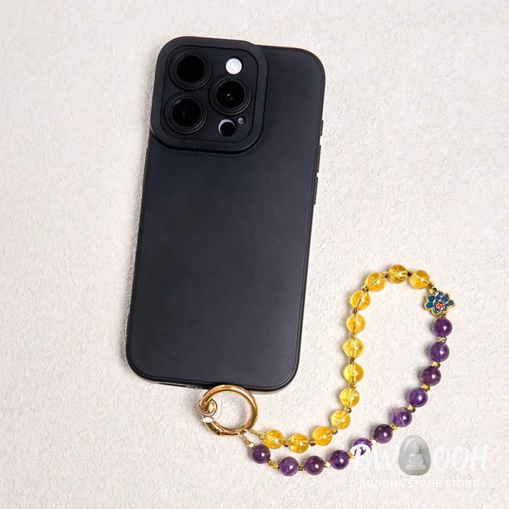 Buddha Stones Natural Amethyst Citrine Healing Key Chain Phone Hanging Decoration - Amethyst Citrine - Key Chain