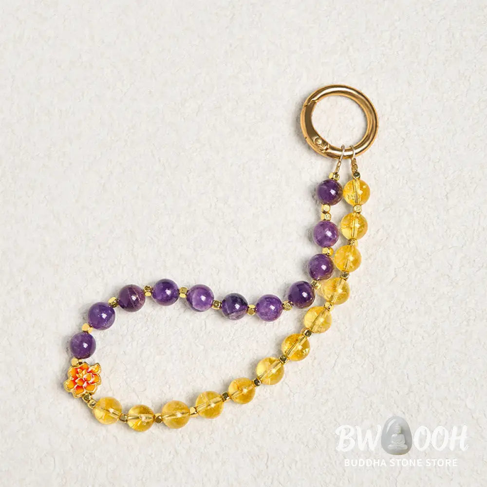 Buddha Stones Natural Amethyst Citrine Healing Key Chain Phone Hanging Decoration - Amethyst Citrine - Key Chain