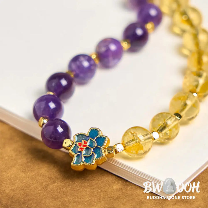 Buddha Stones Natural Amethyst Citrine Healing Key Chain Phone Hanging Decoration - Amethyst Citrine - Key Chain