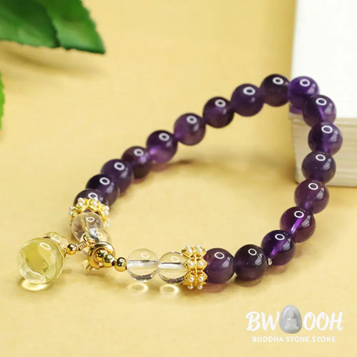 Buddha Stones Natural Amethyst Citrine Money Bag Balance Bracelet - BWOOOH - Amethyst(Wrist Circumference 14-16cm)