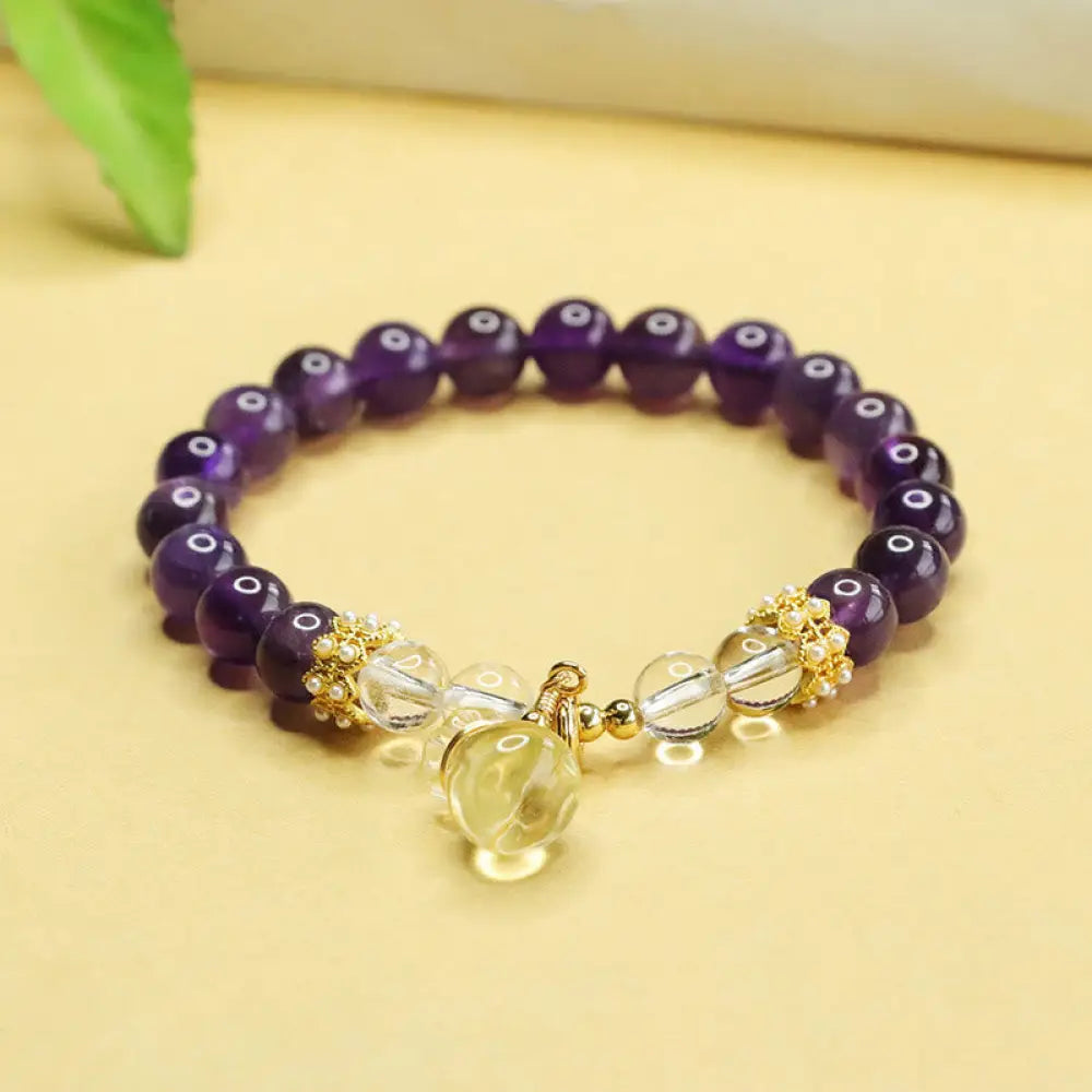 BWOOOH Natural Amethyst Citrine Money Bag Balance Bracelet — Amethyst crystal healing bracelet for spiritual healing and m...