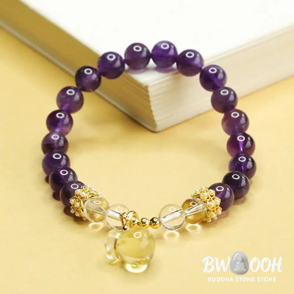 Buddha Stones Natural Amethyst Citrine Money Bag Balance Bracelet - BWOOOH - Amethyst(Wrist Circumference 14-16cm)