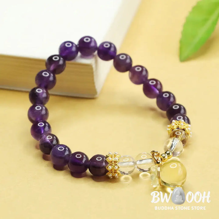 Buddha Stones Natural Amethyst Citrine Money Bag Balance Bracelet - BWOOOH - Amethyst(Wrist Circumference 14-16cm)