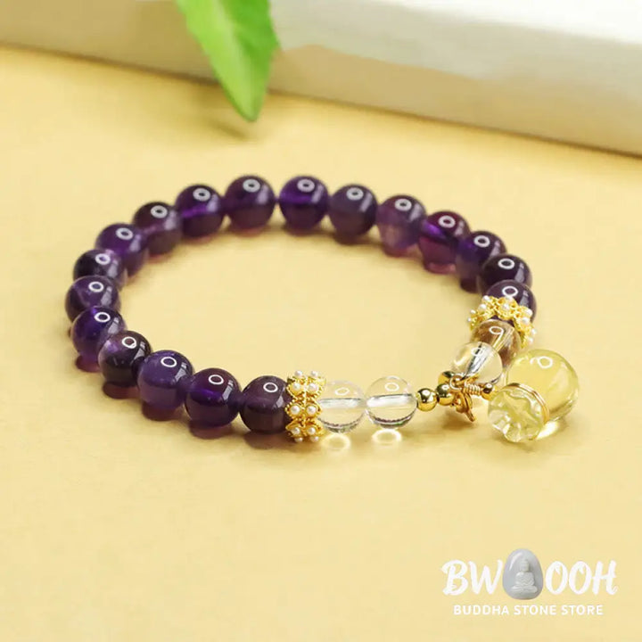 Buddha Stones Natural Amethyst Citrine Money Bag Balance Bracelet - BWOOOH - Amethyst(Wrist Circumference 14-16cm)