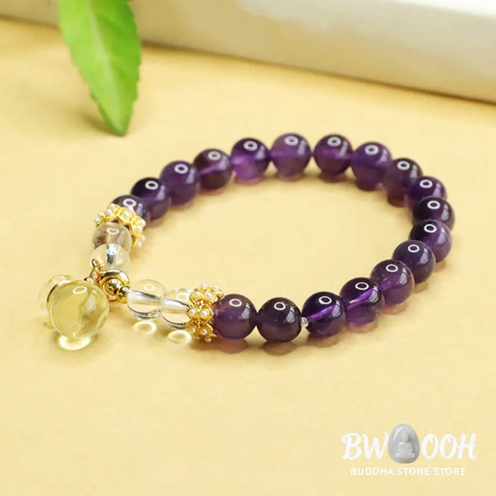 Buddha Stones Natural Amethyst Citrine Money Bag Balance Bracelet - BWOOOH - Amethyst(Wrist Circumference 14-16cm)