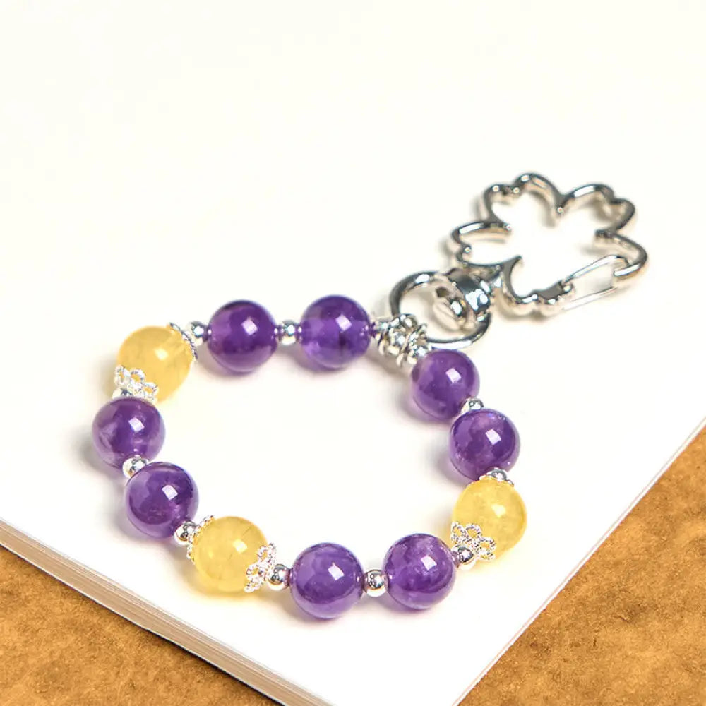 BWOOOH Natural Amethyst Citrine Positive Key Chain Bag Ha