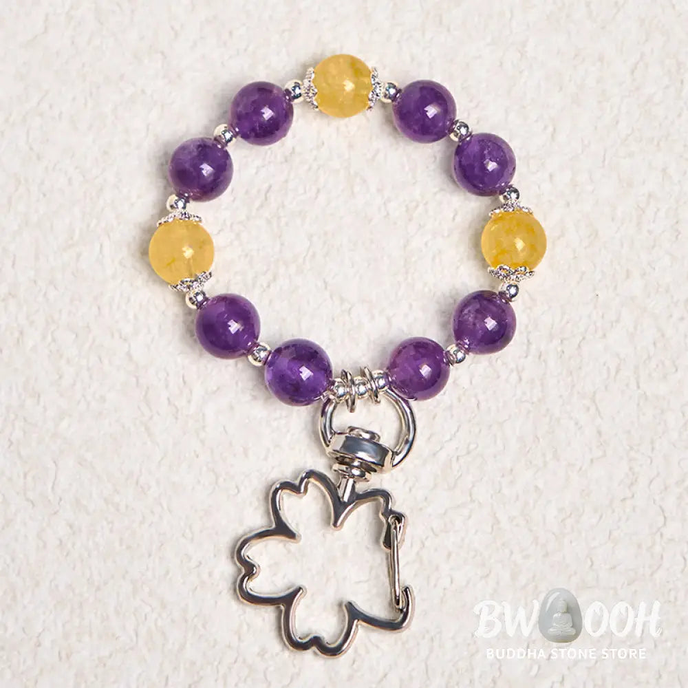 Buddha Stones Natural Amethyst Citrine Positive Key Chain Bag Hanging Decoration - Amethyst Citrine - Key Chain