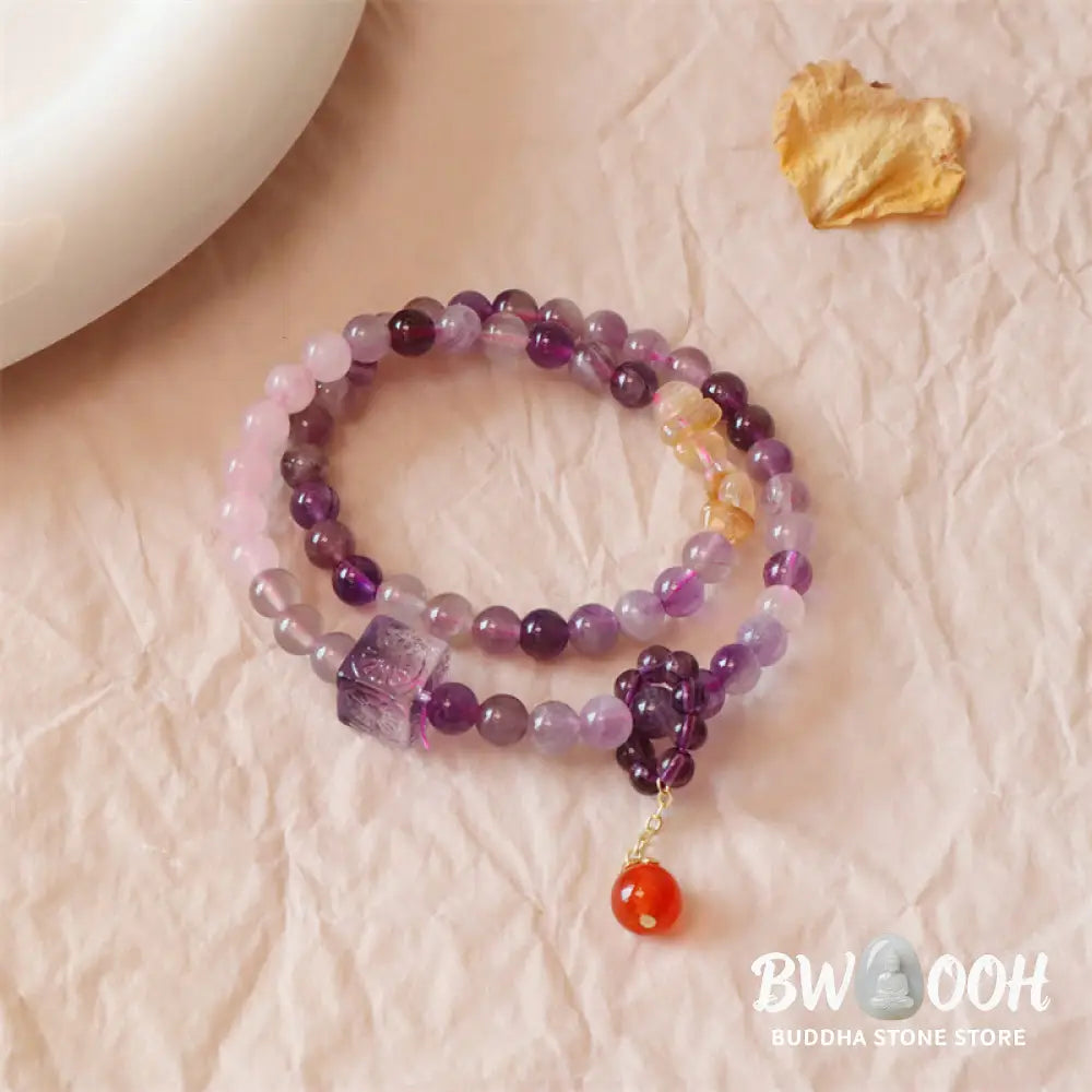 Buddha Stones Natural Amethyst Citrine Positive Transformation Double Wrap Bracelet - BWOOOH - Amethyst(Wrist