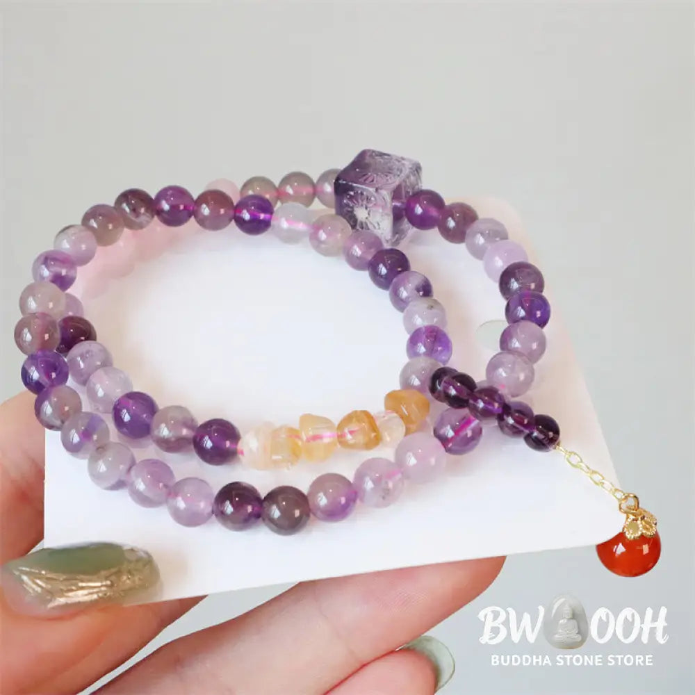 Buddha Stones Natural Amethyst Citrine Positive Transformation Double Wrap Bracelet - BWOOOH - Amethyst(Wrist