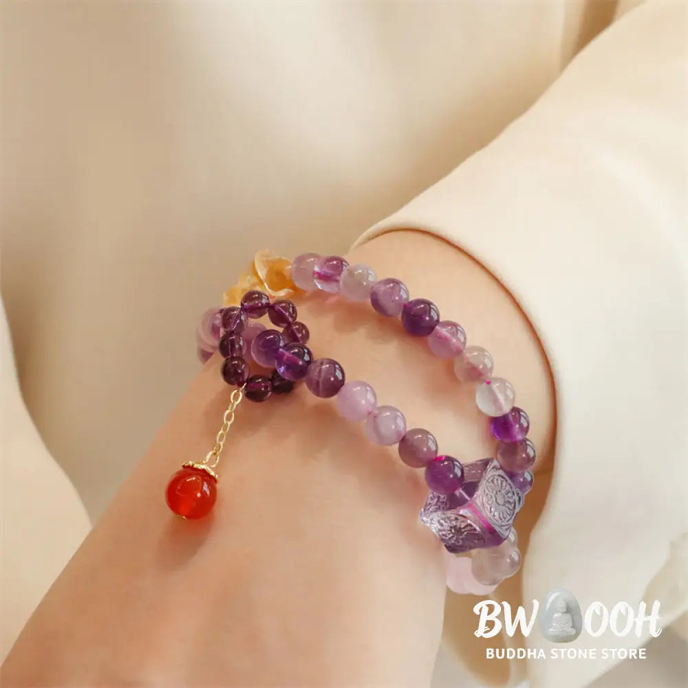 Buddha Stones Natural Amethyst Citrine Positive Transformation Double Wrap Bracelet - BWOOOH - Amethyst(Wrist